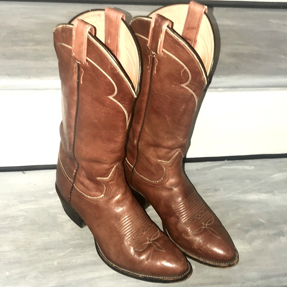 Tony Lama Brown Leather Western Cowboy boots 7 1/2M    9 1/2W
